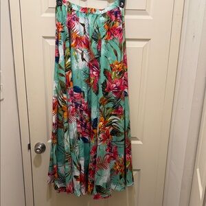 Tropical Floral Maxi Skirt - Green and Pink